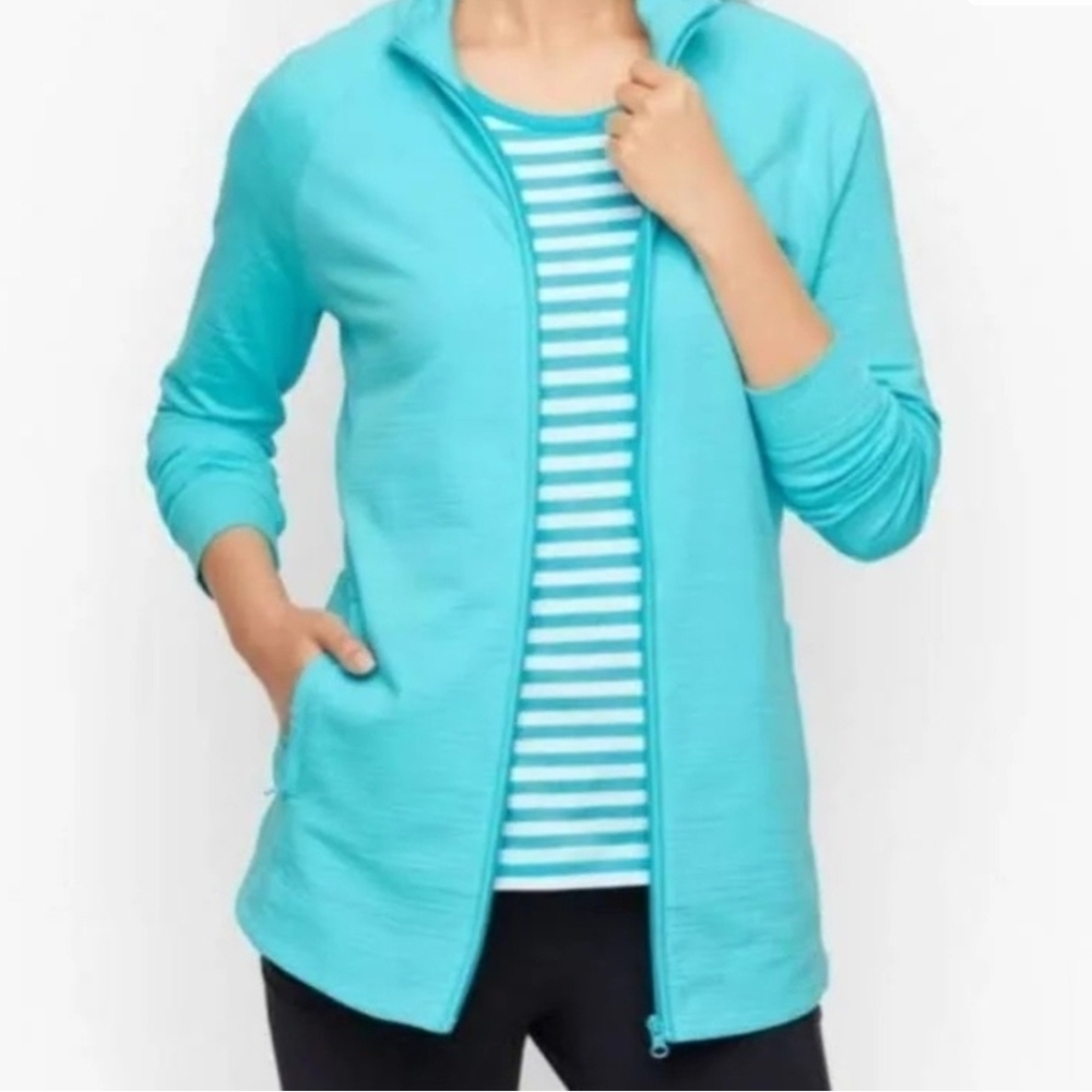 Talbots Aqua Jacket with Striped Tee